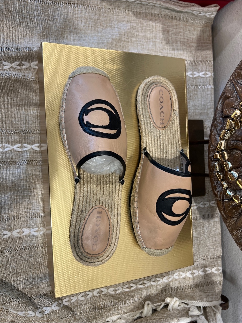 Coach Blush Pink Leather Espadrille Flats with Black Logo - Picture 6 of 8